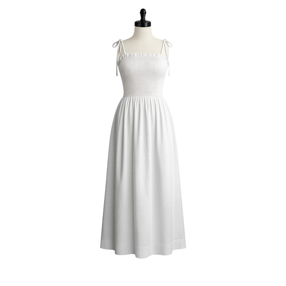 ASTR The Label Harper Smocked Tie Strap Midi Dress - White - Size M - Picture 10 of 10